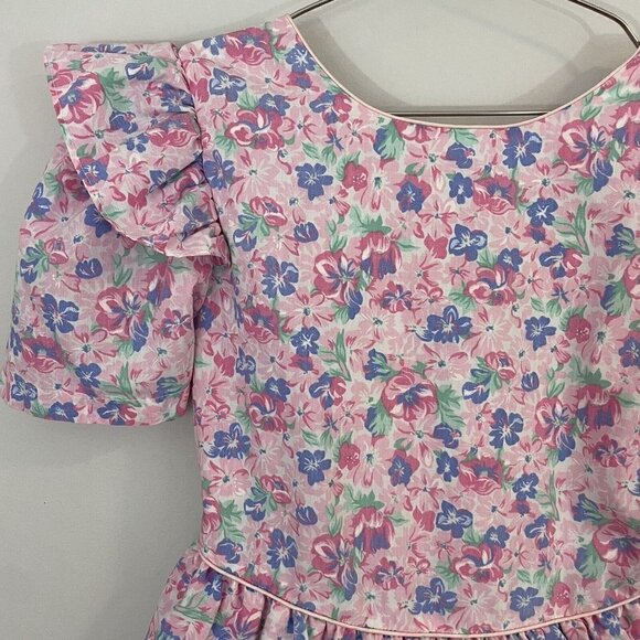 Vintage 80s/90s Floral Party Dress Girls L Pink Ruffle Easter Wedding Girly EUC - Picture 3 of 13